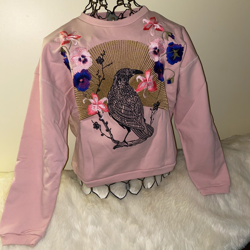 Retail $249 7 For All Mankind Embroidered Raven Graphic Sweatshirt, Small
